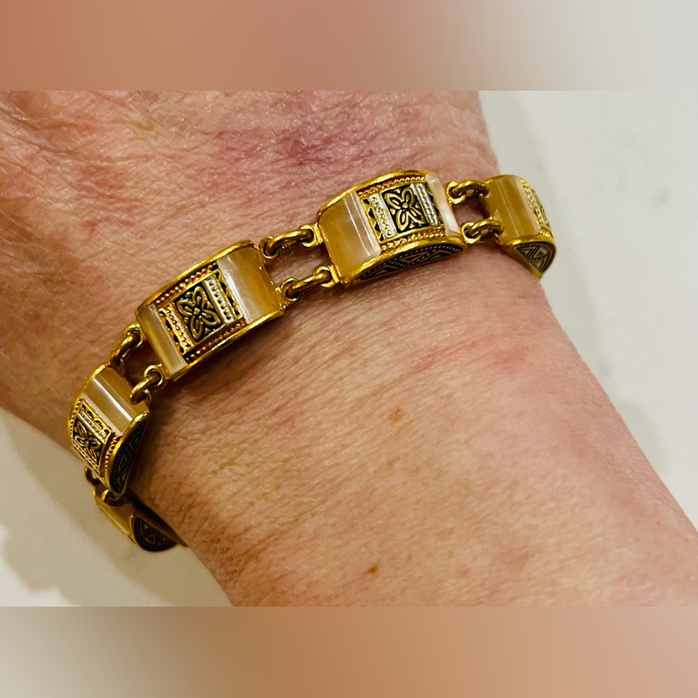Rare vintage Damascene link bracelet featuring an Arabesque design, EUC - Picture 7 of 10